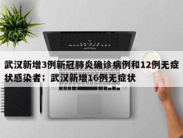 武汉新增3例新冠肺炎确诊病例和12例无症状感染者；武汉新增16例无症状