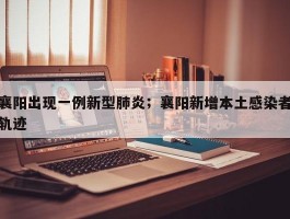 襄阳出现一例新型肺炎；襄阳新增本土感染者轨迹