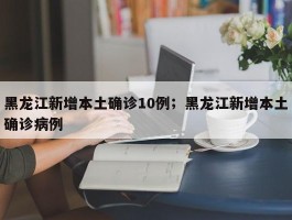 黑龙江新增本土确诊10例；黑龙江新增本土确诊病例
